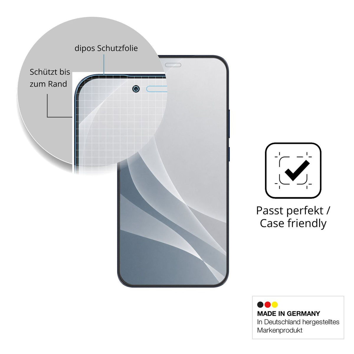 Schutzglasfolie mit optimaler Passform, zur Verwendung mit Hüllen geeignet