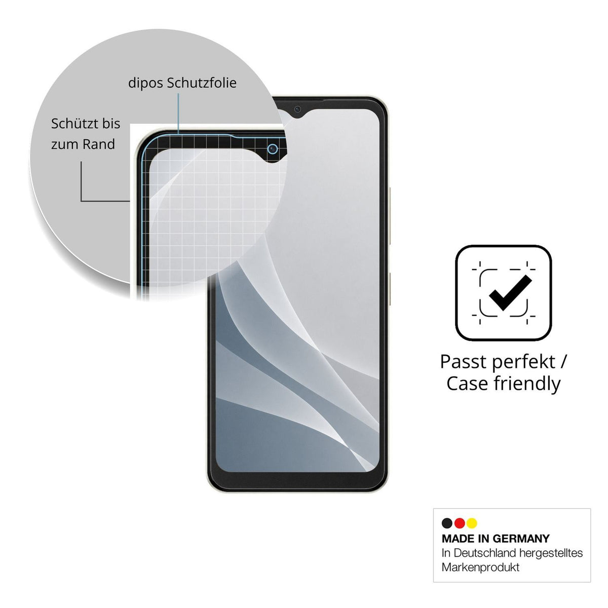 Schutzglasfolie mit optimaler Passform, zur Verwendung mit Hüllen geeignet