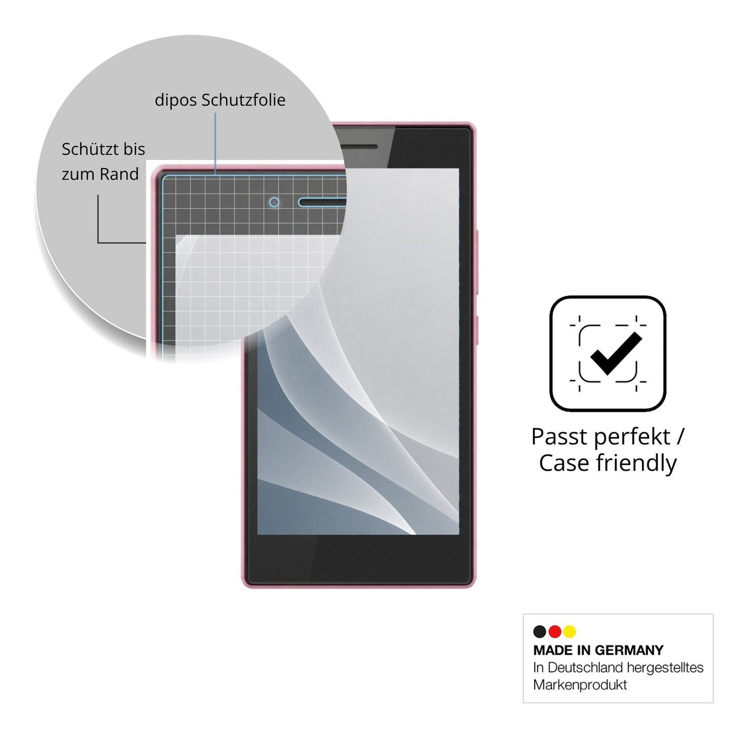 Schutzglasfolie mit optimaler Passform, zur Verwendung mit Hüllen geeignet