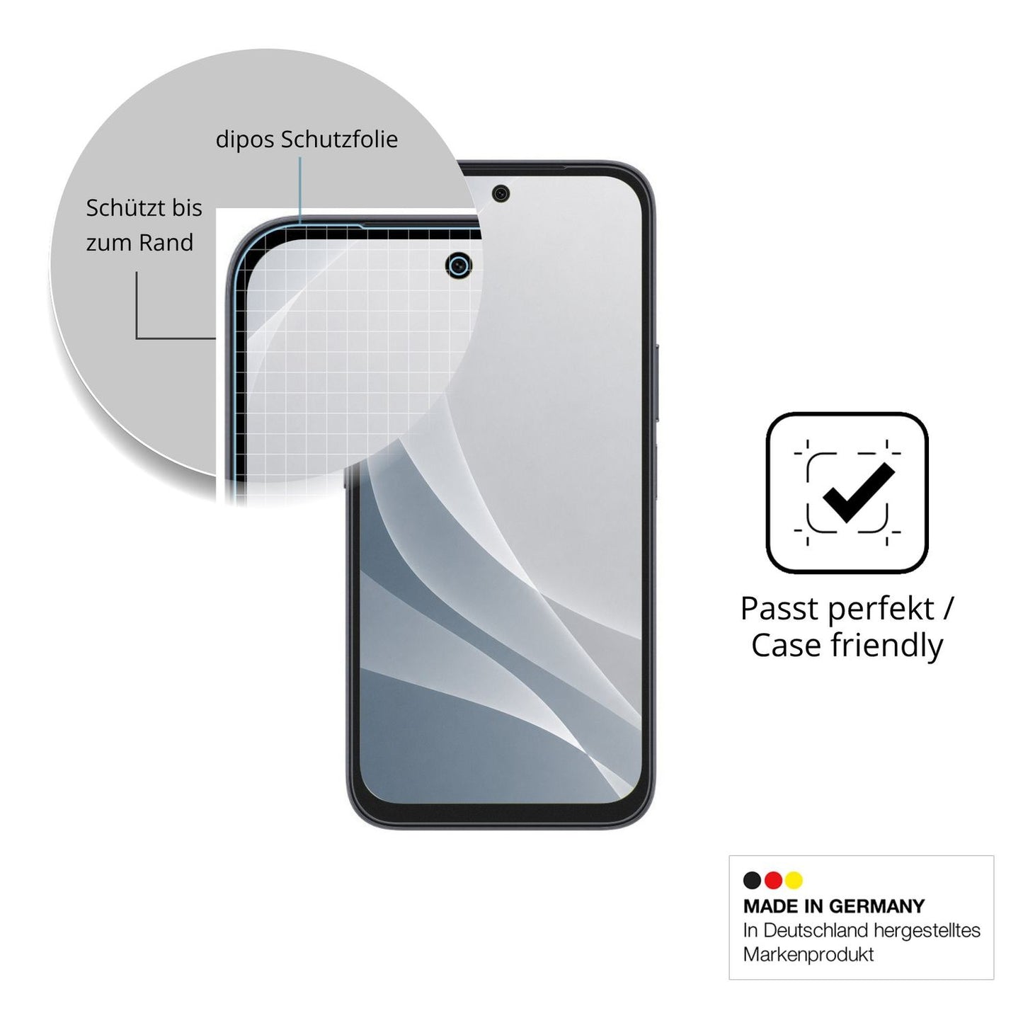 Schutzglasfolie mit optimaler Passform, zur Verwendung mit Hüllen geeignet