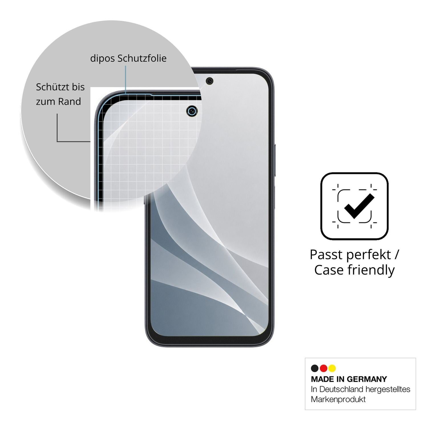 Schutzglasfolie mit optimaler Passform, zur Verwendung mit Hüllen geeignet