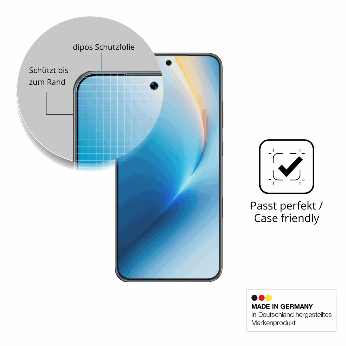 Schutzglasfolie mit optimaler Passform, zur Verwendung mit H�llen geeignet