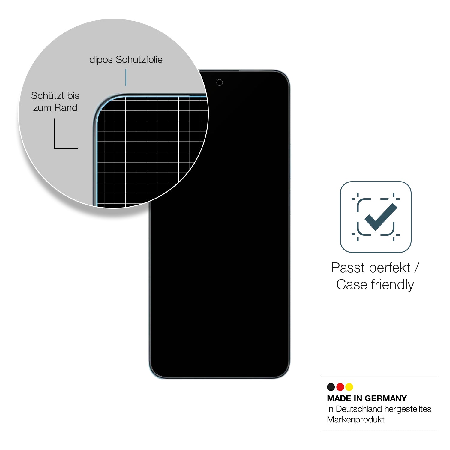 Schutzglasfolie mit optimaler Passform, zur Verwendung mit Hüllen geeignet