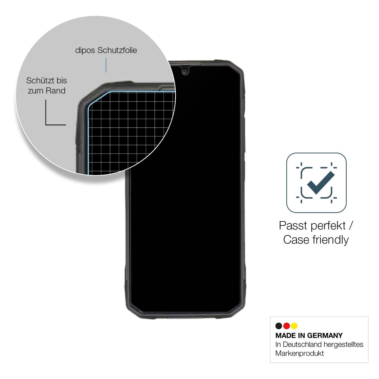 Schutzglasfolie mit optimaler Passform, zur Verwendung mit Hüllen geeignet