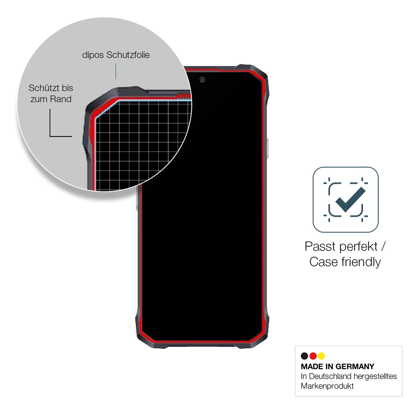 Schutzglasfolie mit optimaler Passform, zur Verwendung mit Hüllen geeignet