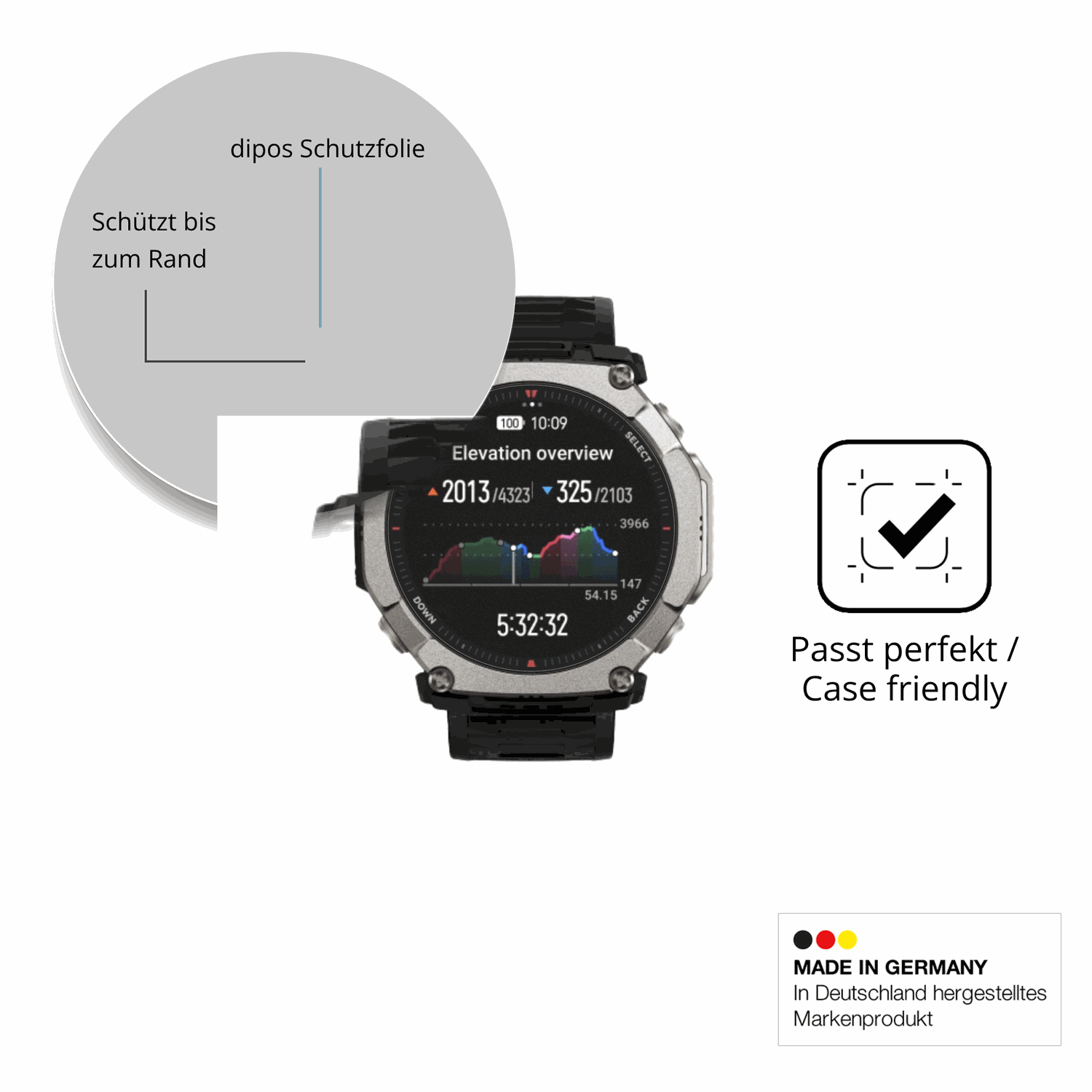 Schutzglasfolie mit optimaler Passform, zur Verwendung mit Hüllen geeignet