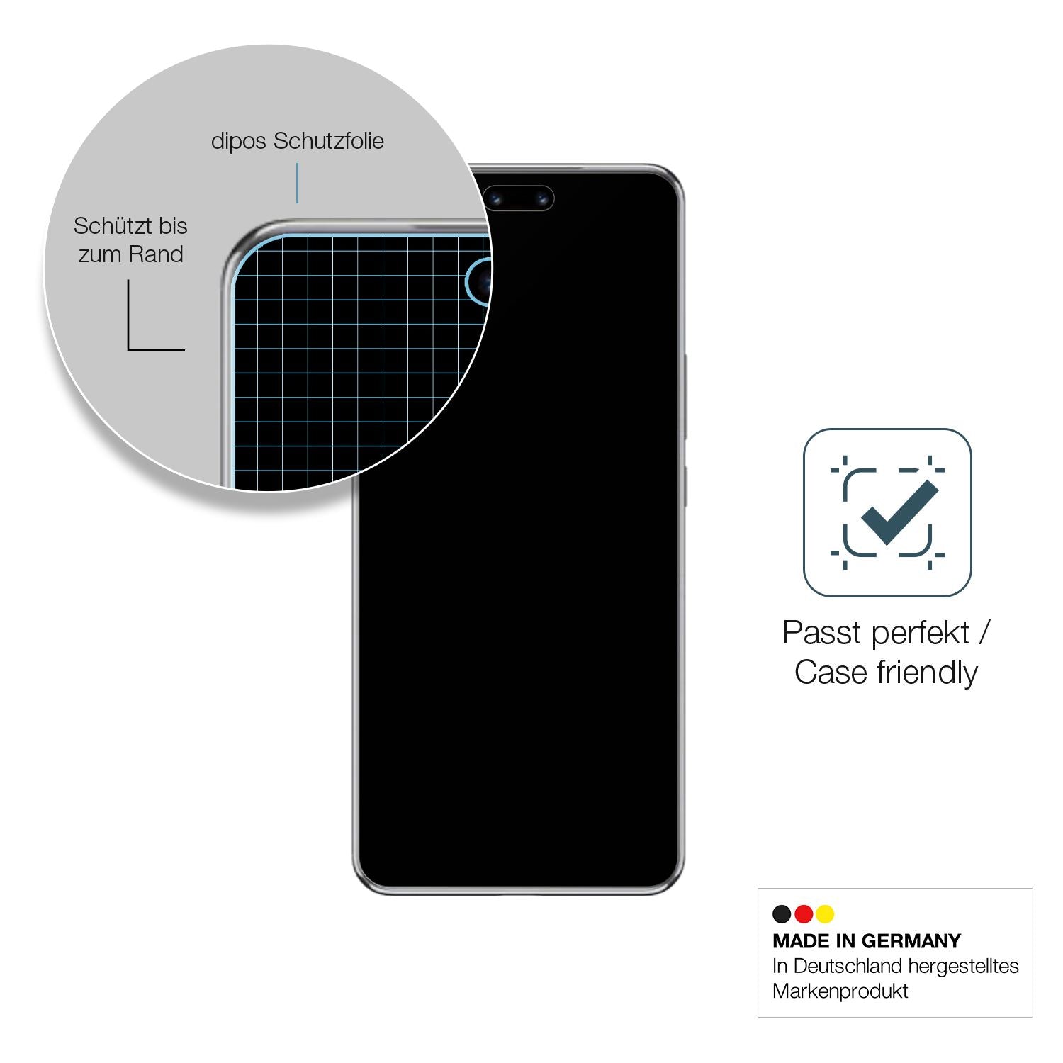 Schutzglasfolie mit optimaler Passform, zur Verwendung mit Hüllen geeignet