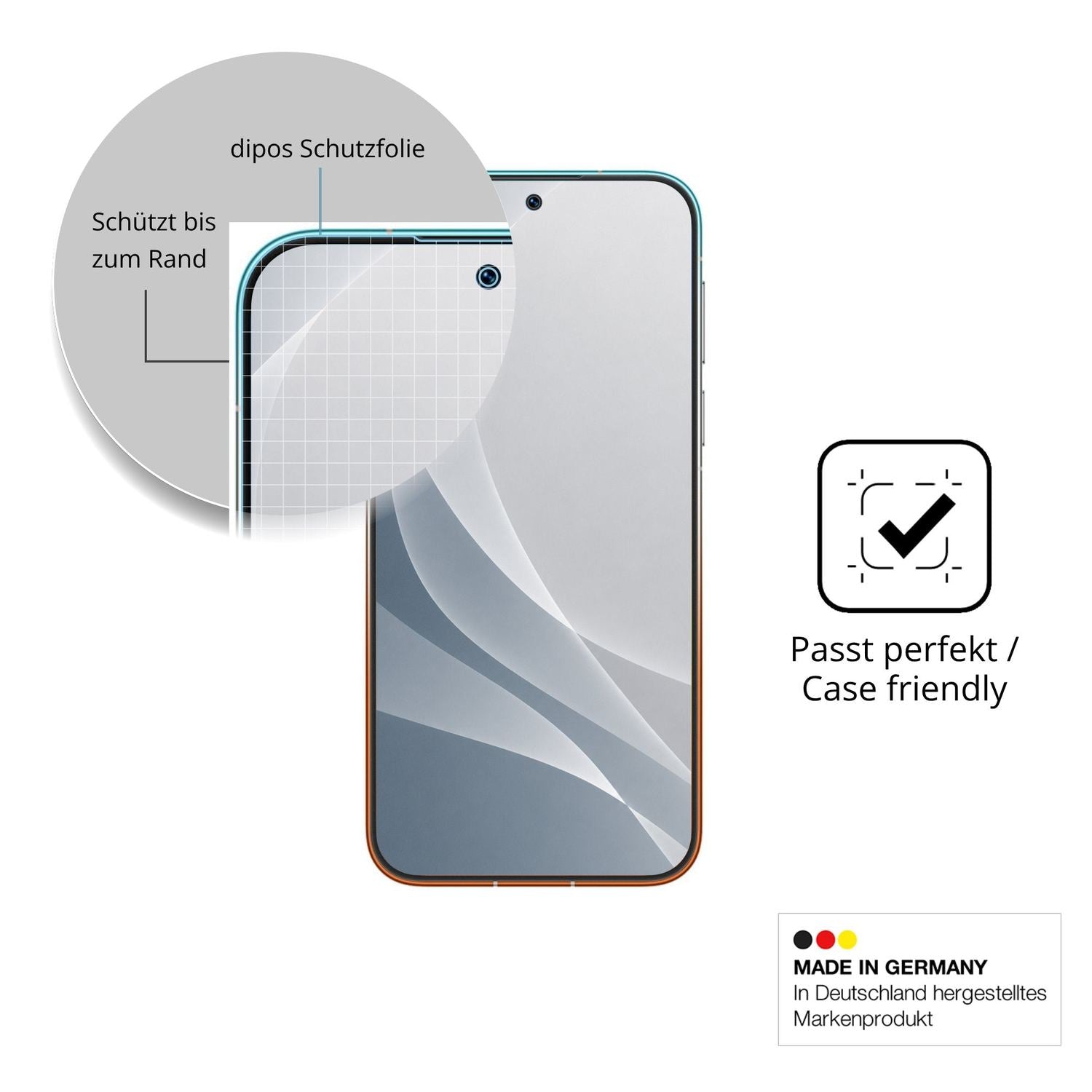 Schutzglasfolie mit optimaler Passform, zur Verwendung mit Hüllen geeignet