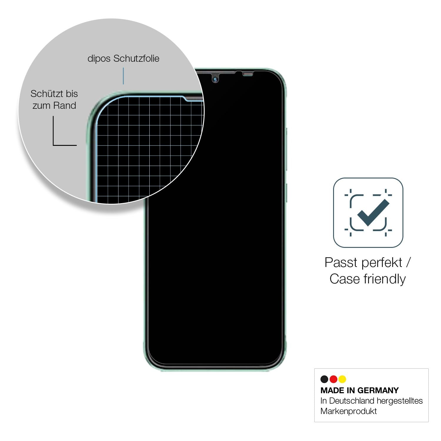 Schutzglasfolie mit optimaler Passform, zur Verwendung mit Hüllen geeignet