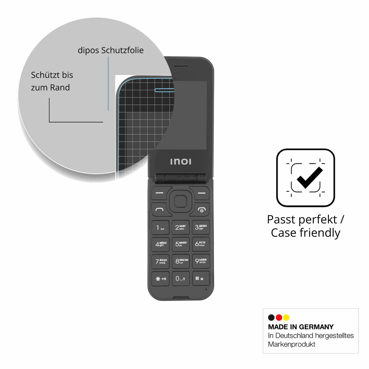 Schutzglasfolie mit optimaler Passform, zur Verwendung mit Hüllen geeignet