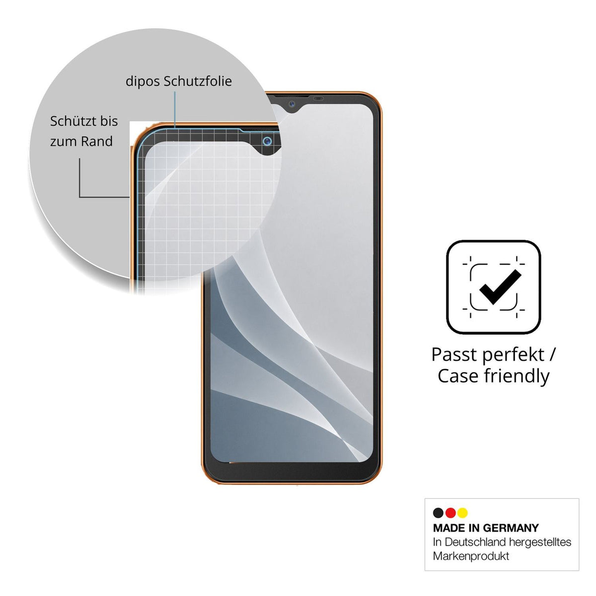 Schutzglasfolie mit optimaler Passform, zur Verwendung mit Hüllen geeignet
