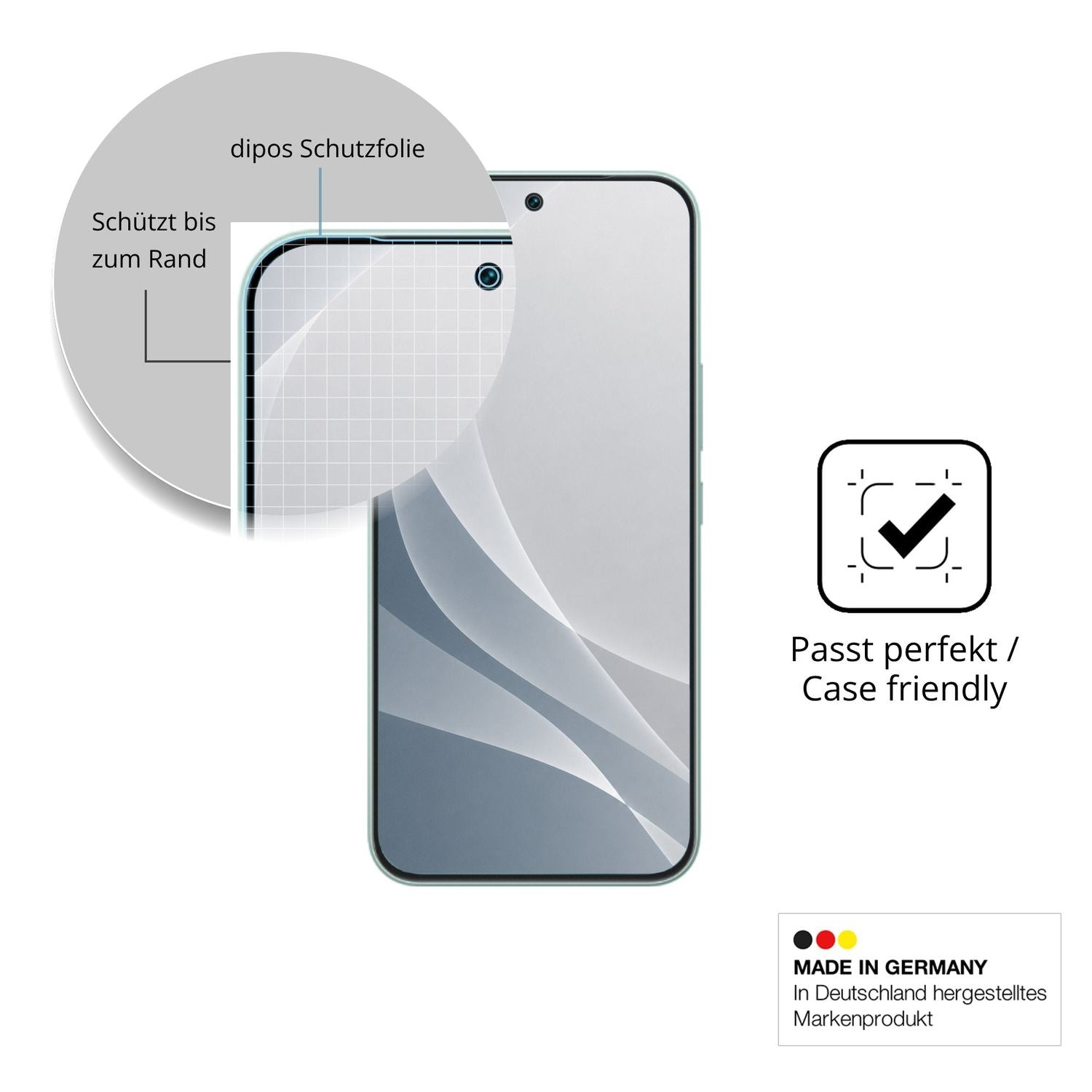 Schutzglasfolie mit optimaler Passform, zur Verwendung mit Hüllen geeignet