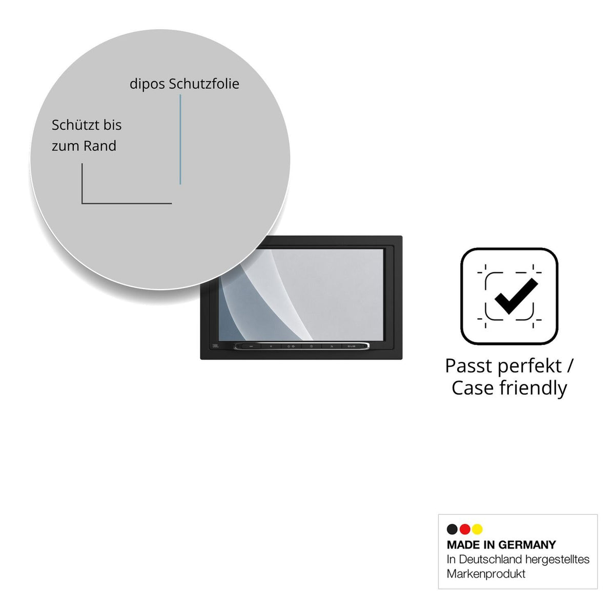 Schutzglasfolie mit optimaler Passform, zur Verwendung mit Hüllen geeignet