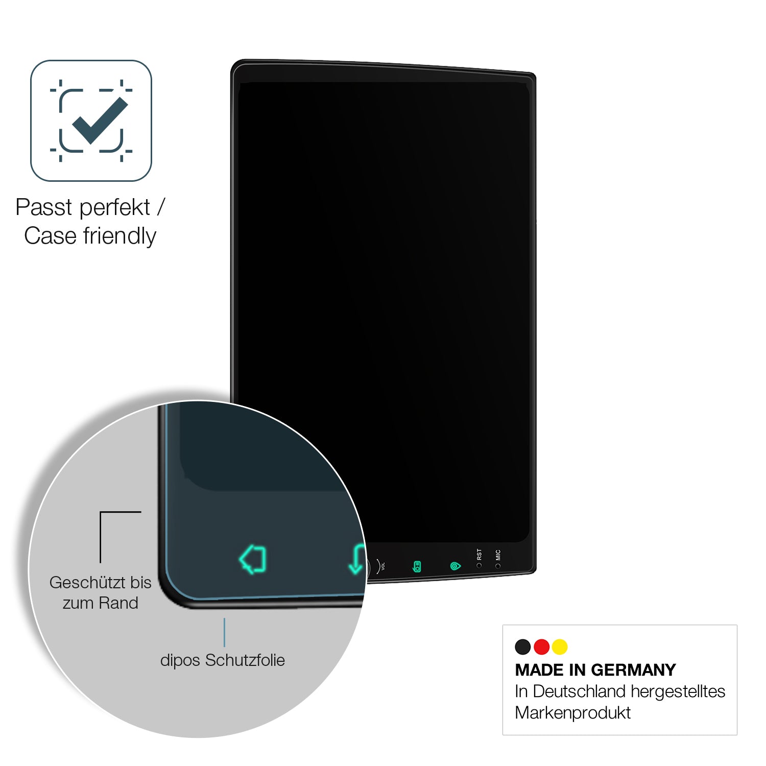 Schutzglasfolie mit optimaler Passform, zur Verwendung mit Hüllen geeignet