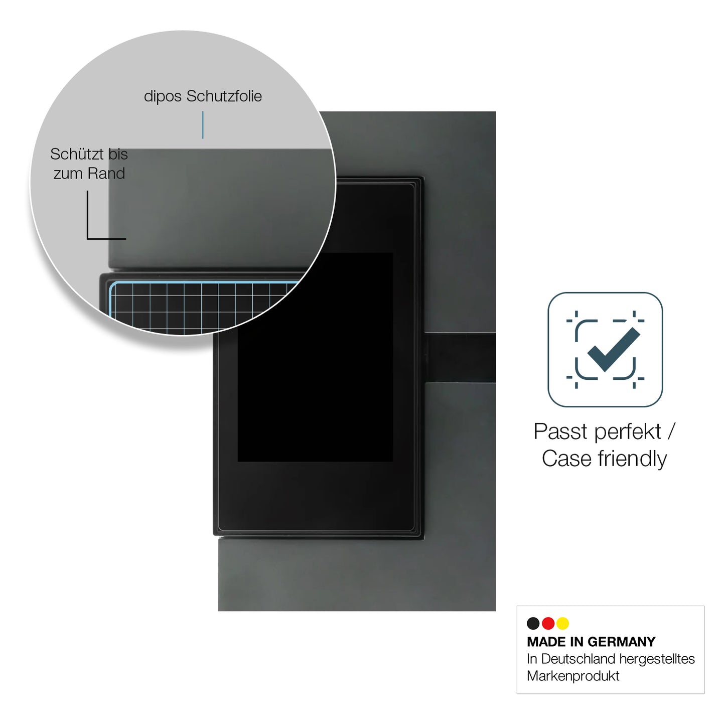 Schutzglasfolie mit optimaler Passform, zur Verwendung mit Hüllen geeignet