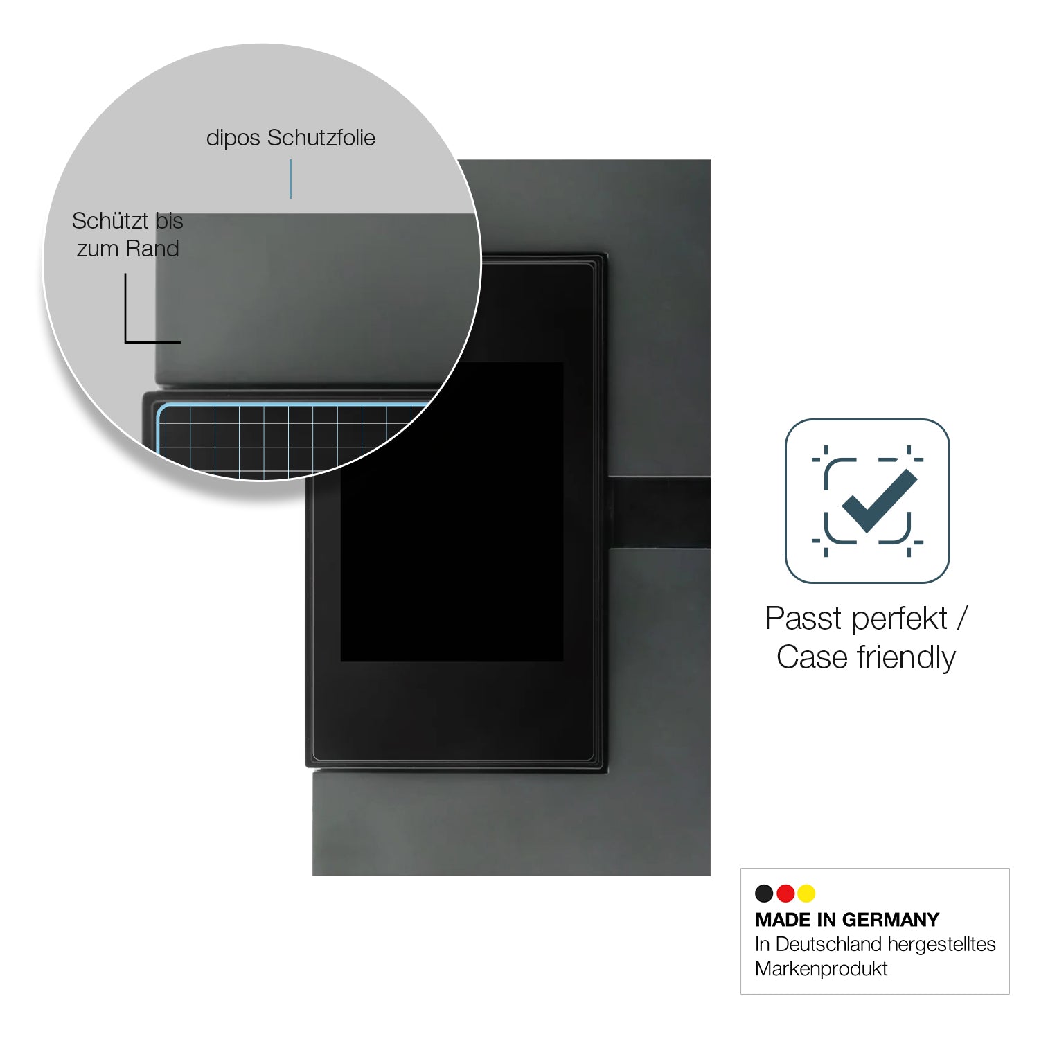 Schutzglasfolie mit optimaler Passform, zur Verwendung mit Hüllen geeignet
