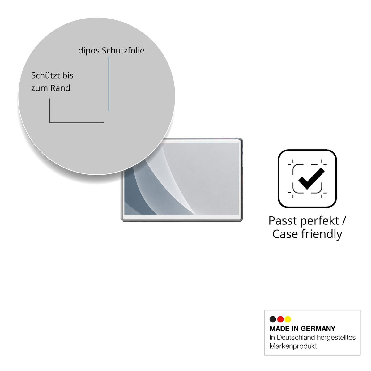 Schutzglasfolie mit optimaler Passform, zur Verwendung mit Hüllen geeignet
