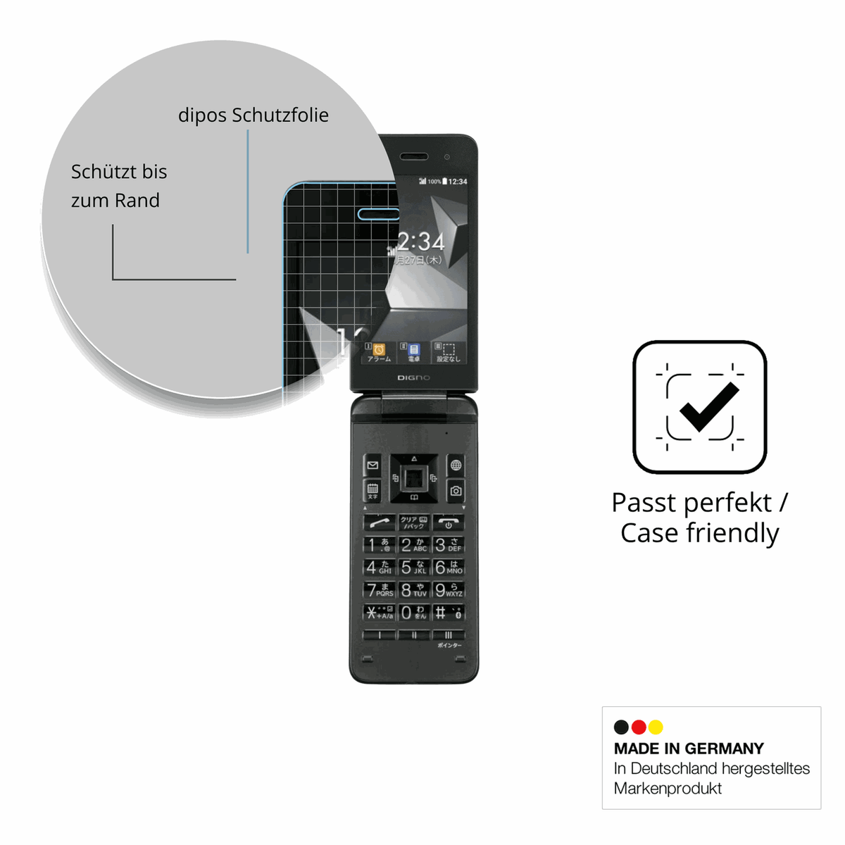 Schutzglasfolie mit optimaler Passform, zur Verwendung mit Hüllen geeignet