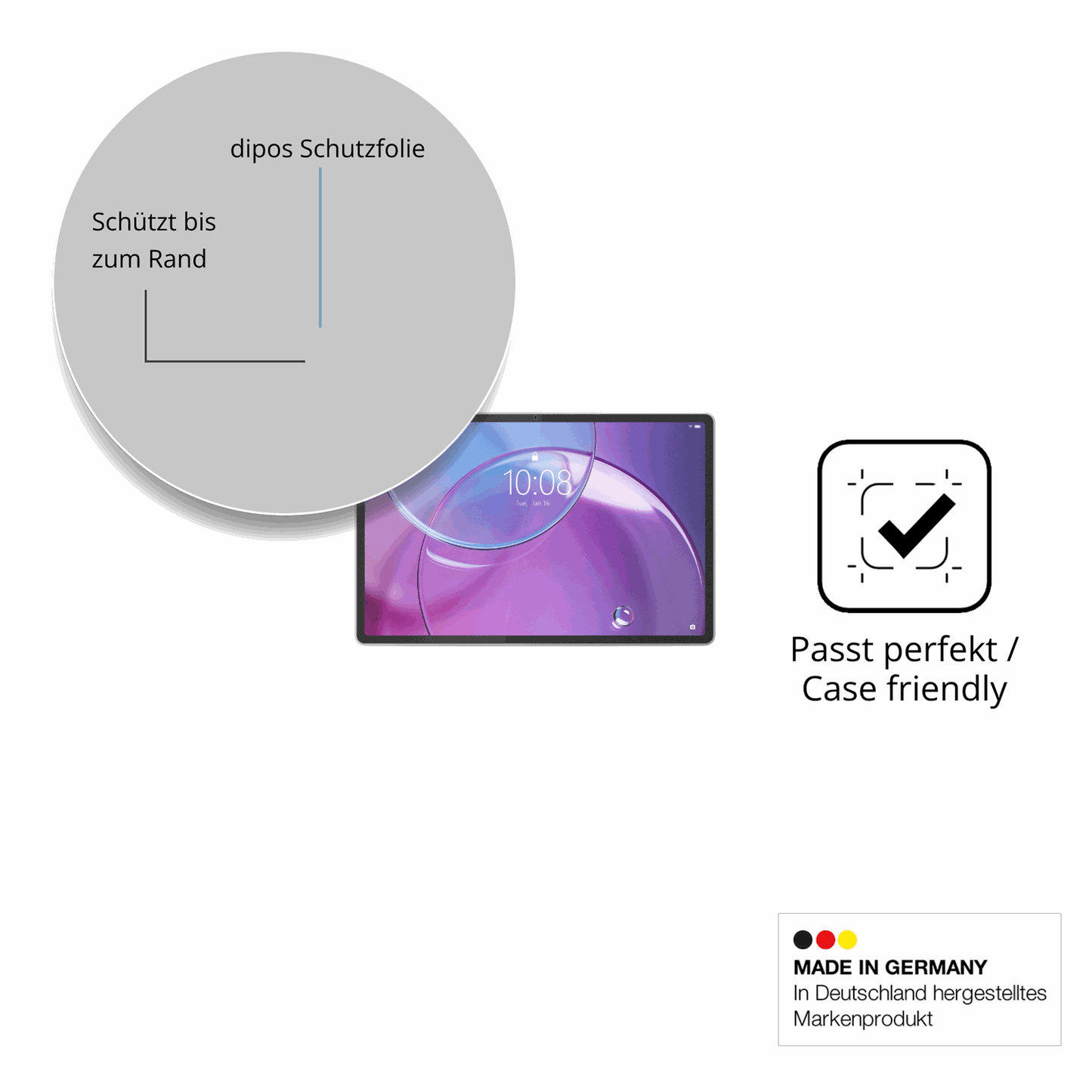 Schutzglasfolie mit optimaler Passform, zur Verwendung mit Hüllen geeignet