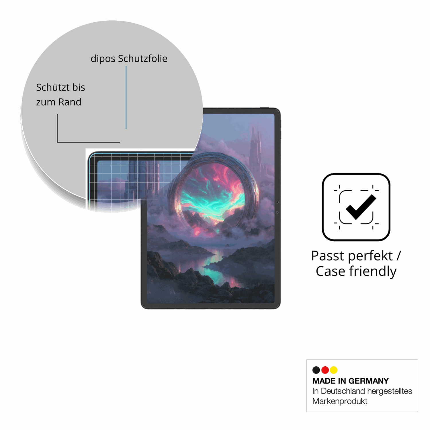 Schutzglasfolie mit optimaler Passform, zur Verwendung mit Hüllen geeignet