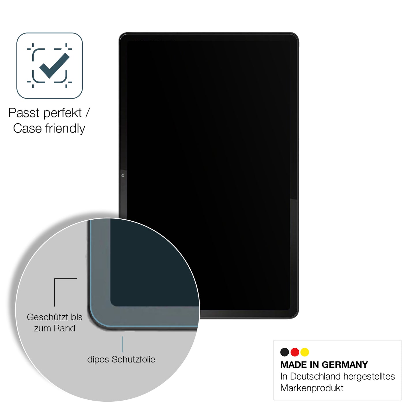 Schutzglasfolie mit optimaler Passform, zur Verwendung mit Hüllen geeignet