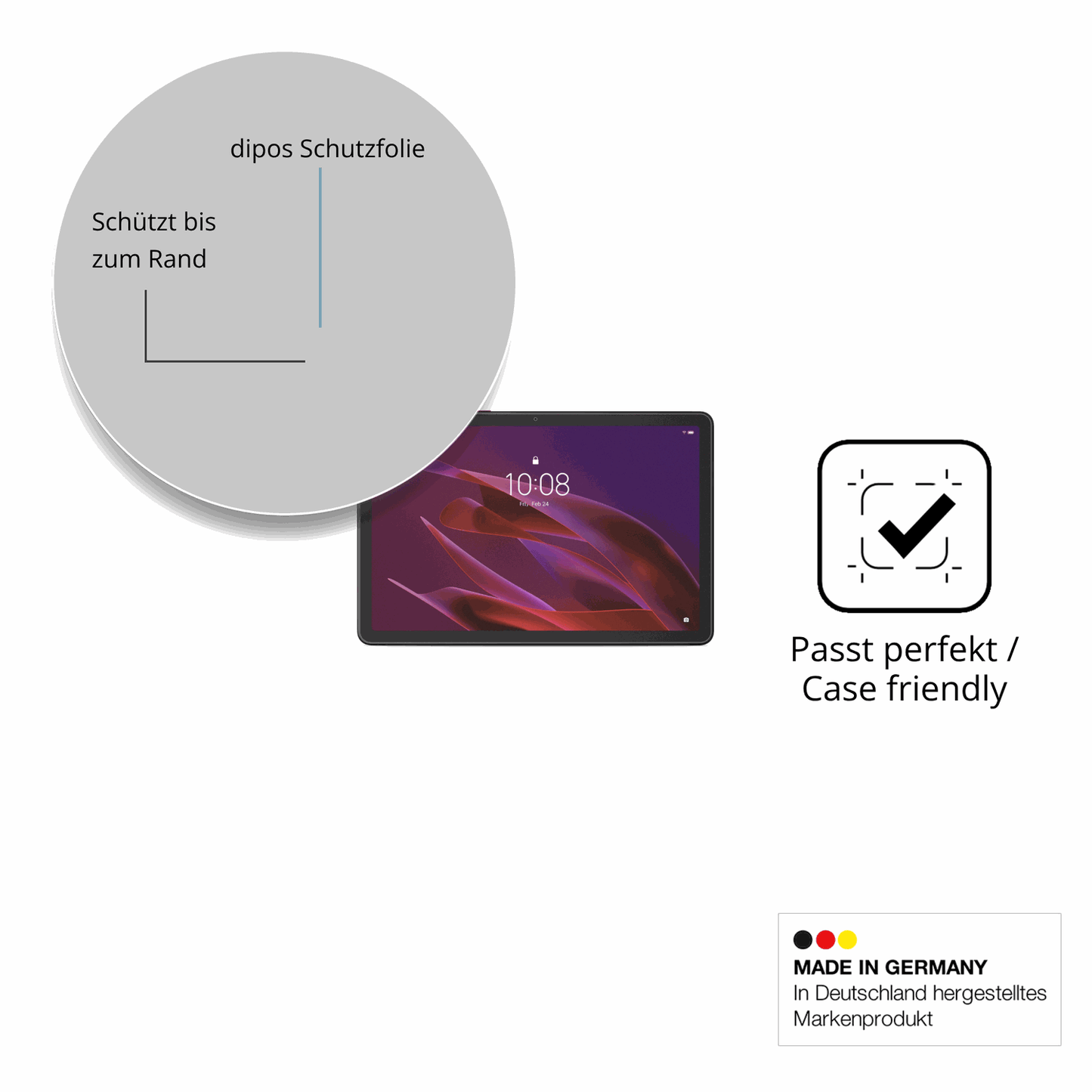 Schutzglasfolie mit optimaler Passform, zur Verwendung mit Hüllen geeignet