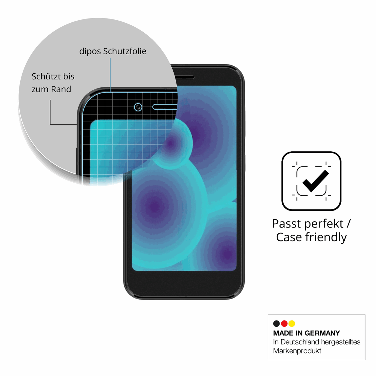 Schutzglasfolie mit optimaler Passform, zur Verwendung mit Hüllen geeignet