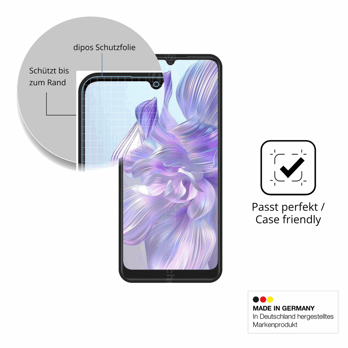 Schutzglasfolie mit optimaler Passform, zur Verwendung mit Hüllen geeignet