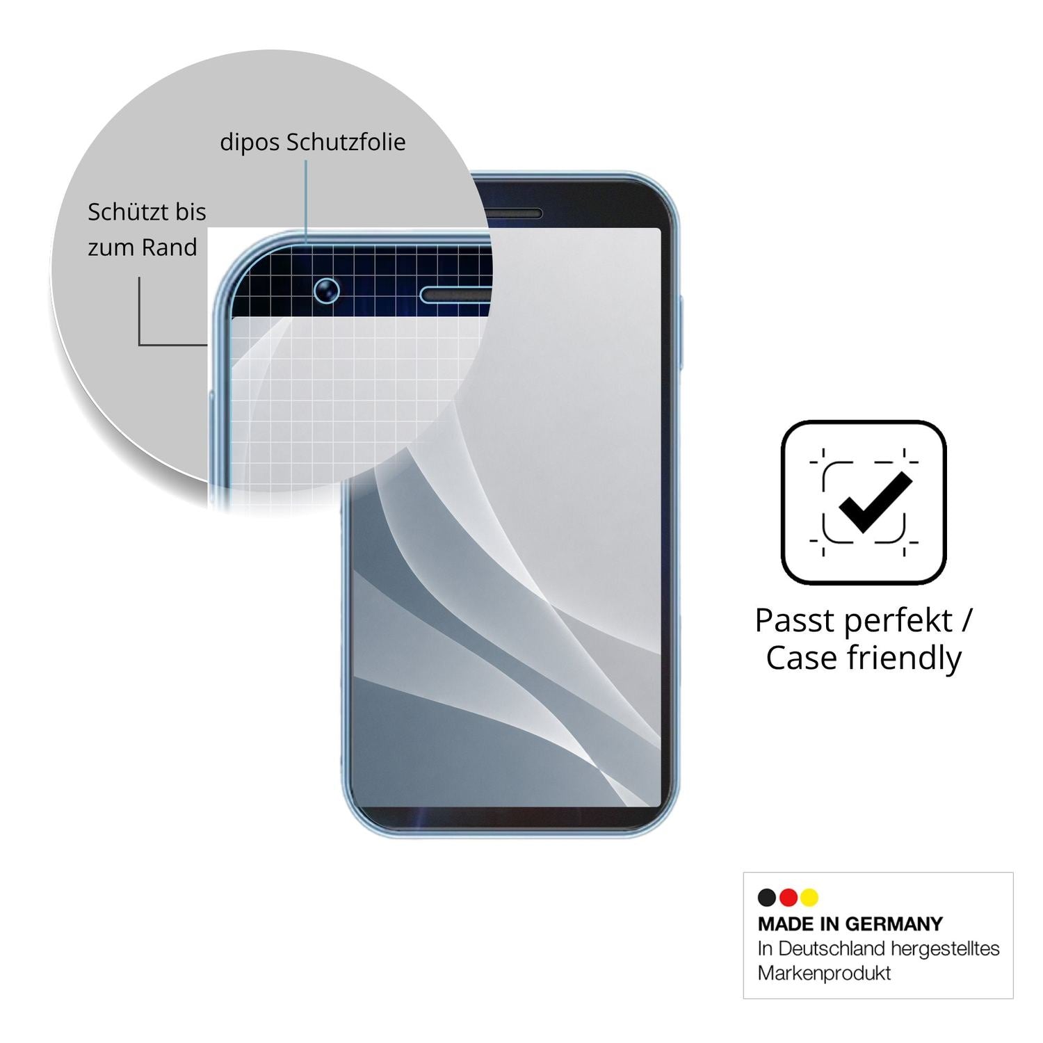 Schutzglasfolie mit optimaler Passform, zur Verwendung mit Hüllen geeignet
