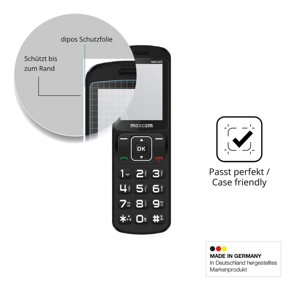 Schutzglasfolie mit optimaler Passform, zur Verwendung mit Hüllen geeignet