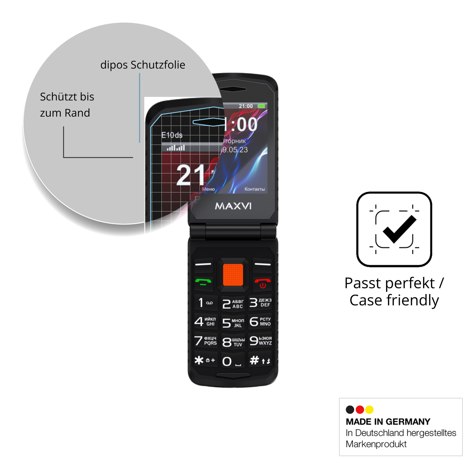 Schutzglasfolie mit optimaler Passform, zur Verwendung mit Hüllen geeignet