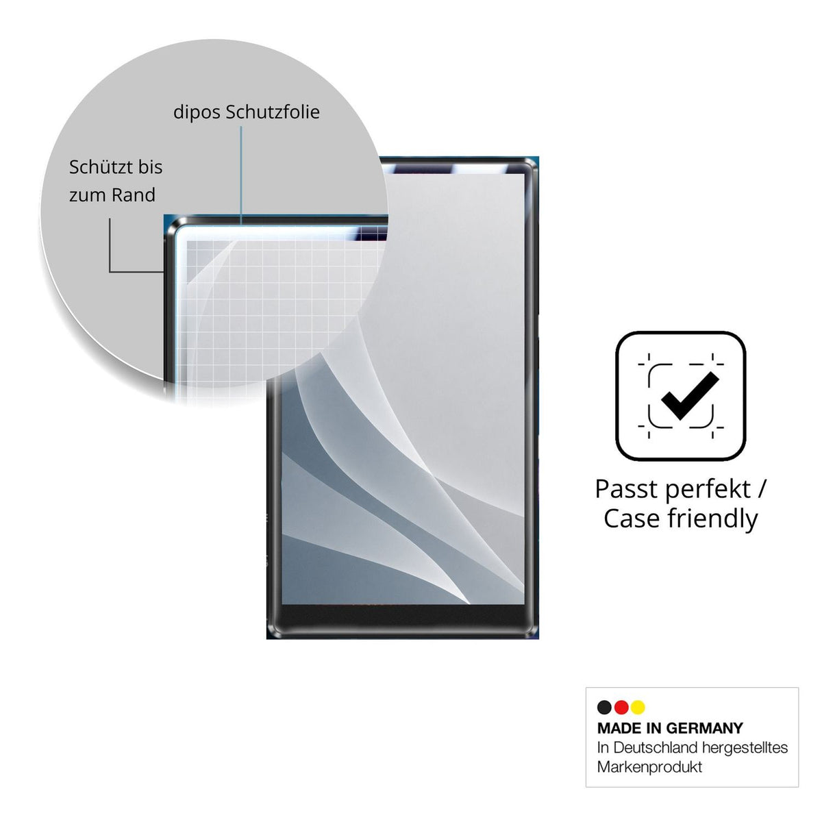 Schutzglasfolie mit optimaler Passform, zur Verwendung mit Hüllen geeignet