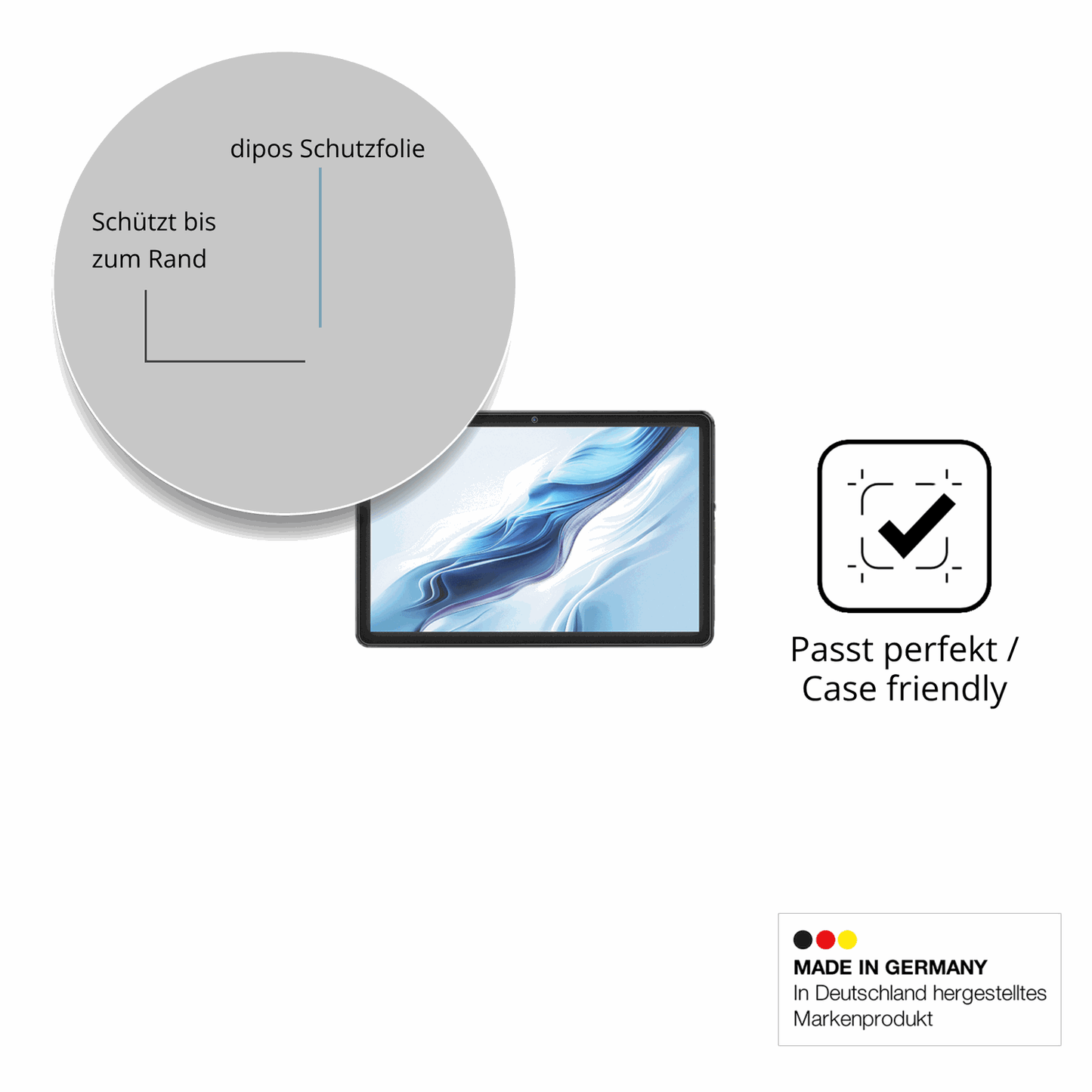 Schutzglasfolie mit optimaler Passform, zur Verwendung mit Hüllen geeignet