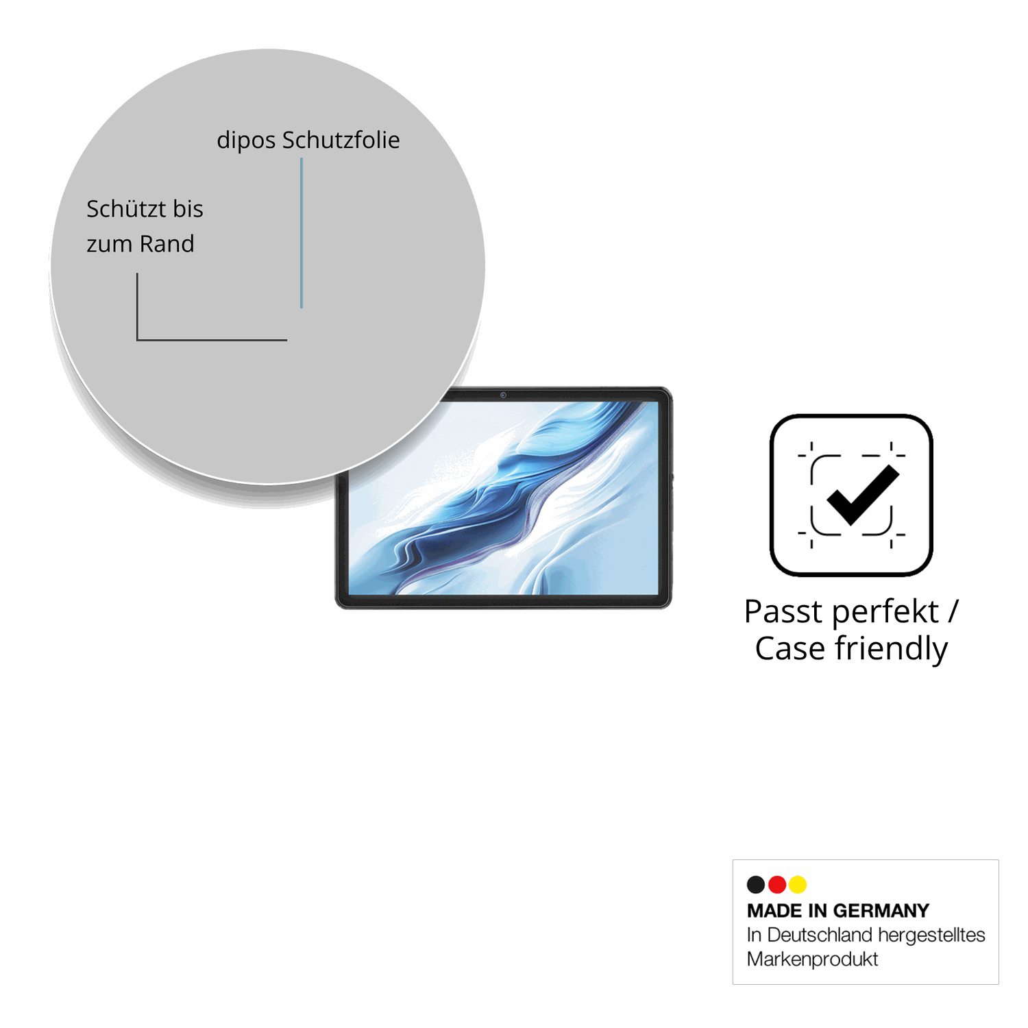 Schutzglasfolie mit optimaler Passform, zur Verwendung mit Hüllen geeignet