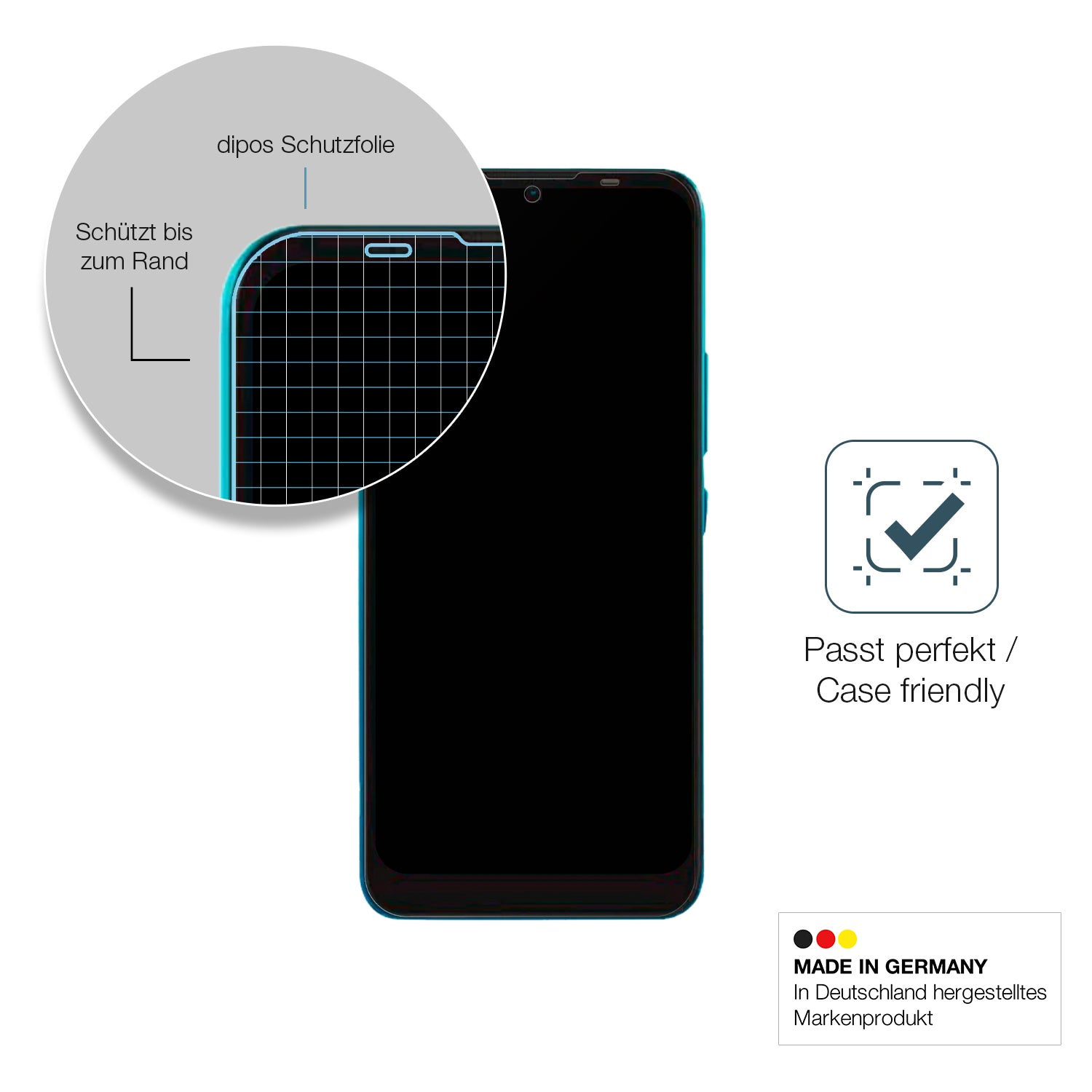 Schutzglasfolie mit optimaler Passform, zur Verwendung mit Hüllen geeignet