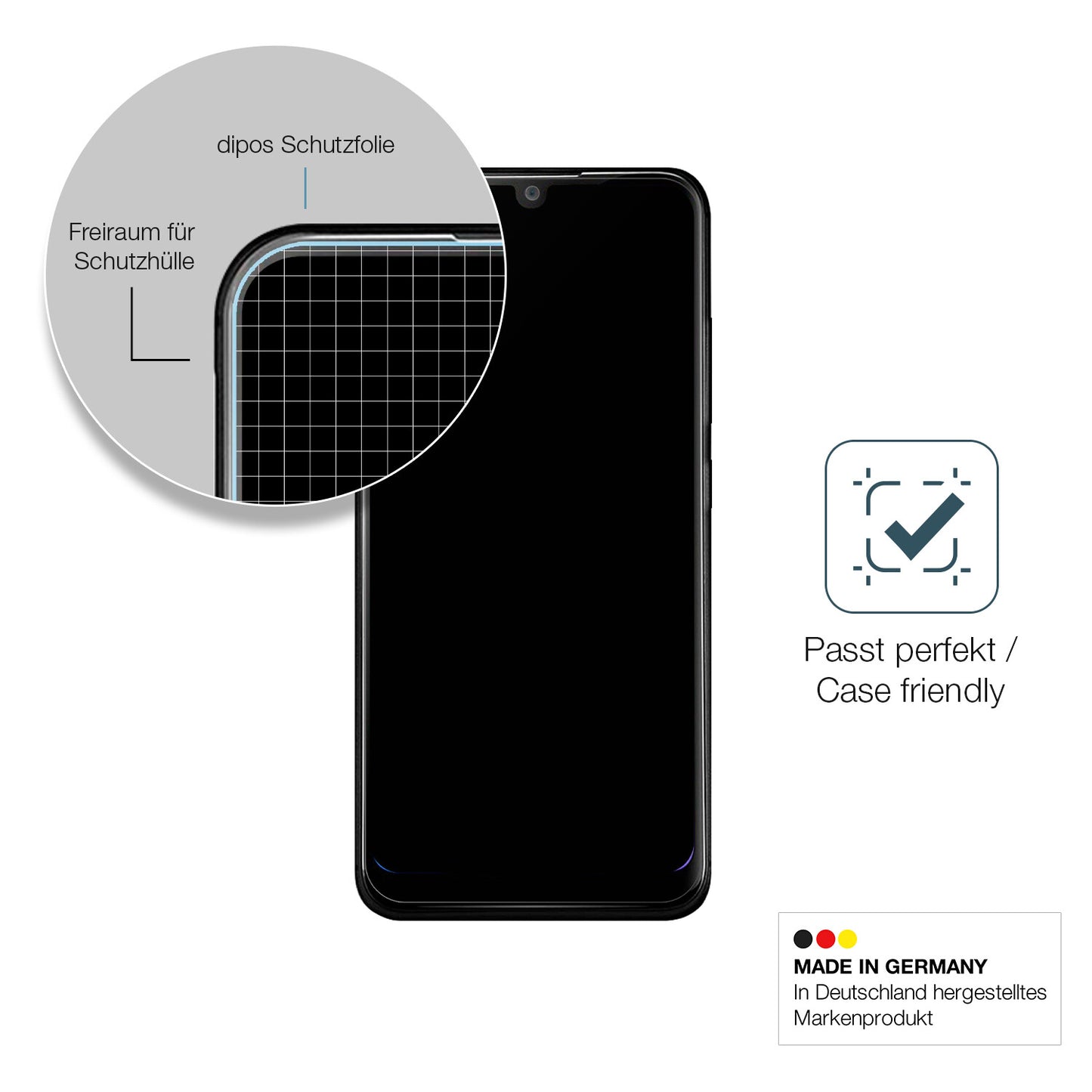 Schutzglasfolie mit optimaler Passform, zur Verwendung mit Hüllen geeignet
