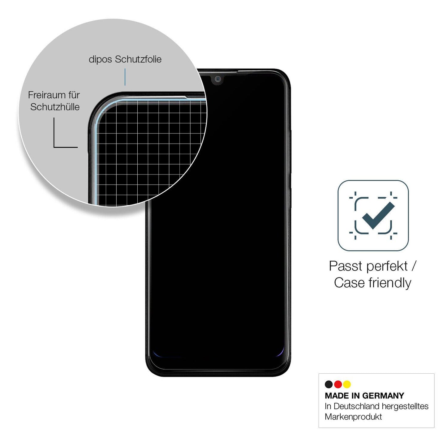 Schutzglasfolie mit optimaler Passform, zur Verwendung mit Hüllen geeignet
