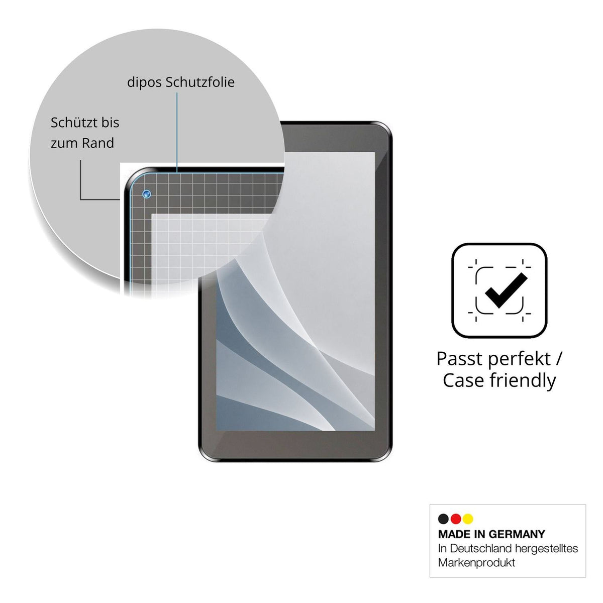 Schutzglasfolie mit optimaler Passform, zur Verwendung mit Hüllen geeignet
