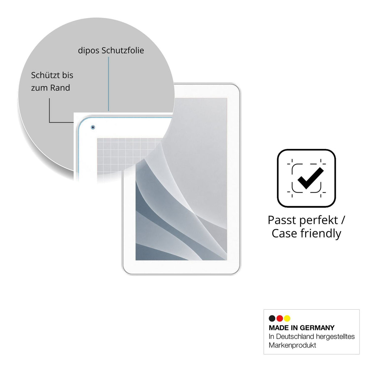Schutzglasfolie mit optimaler Passform, zur Verwendung mit Hüllen geeignet