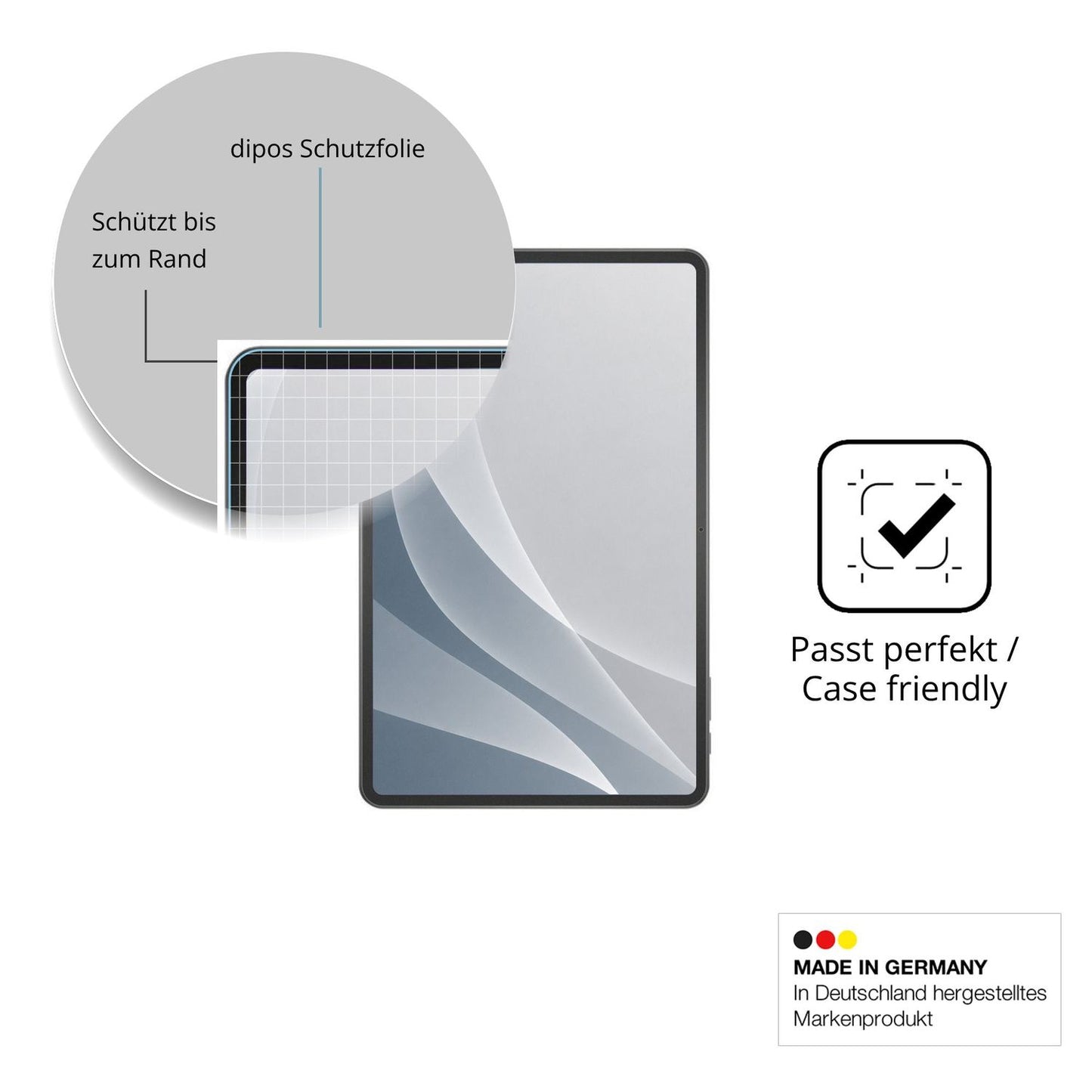 Schutzglasfolie mit optimaler Passform, zur Verwendung mit Hüllen geeignet