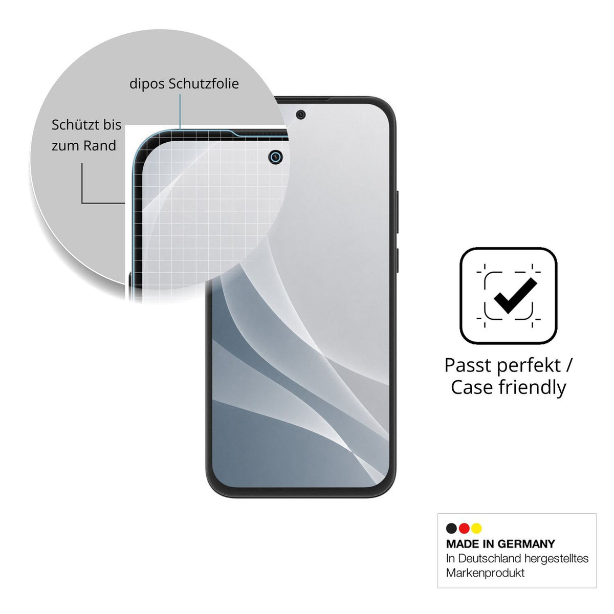 Schutzglasfolie mit optimaler Passform, zur Verwendung mit Hüllen geeignet