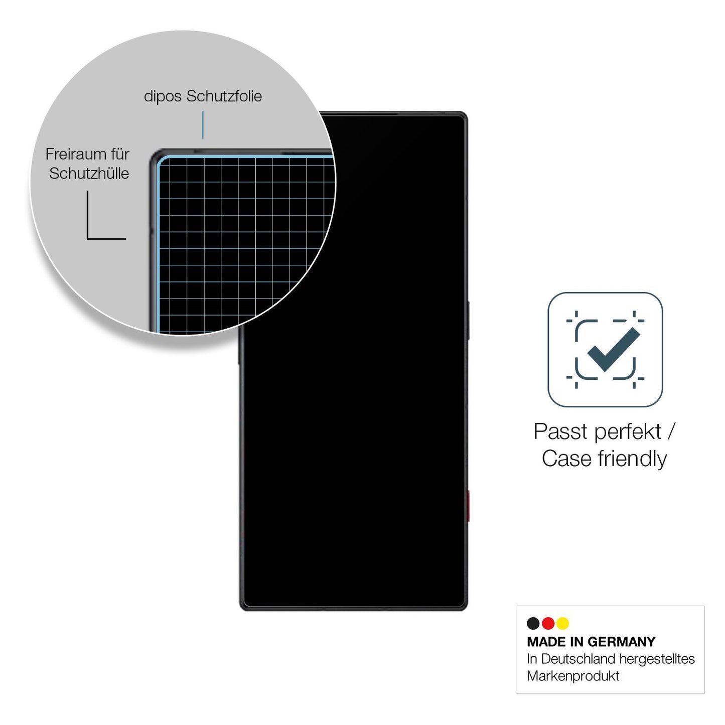 Schutzglasfolie mit optimaler Passform, zur Verwendung mit Hüllen geeignet