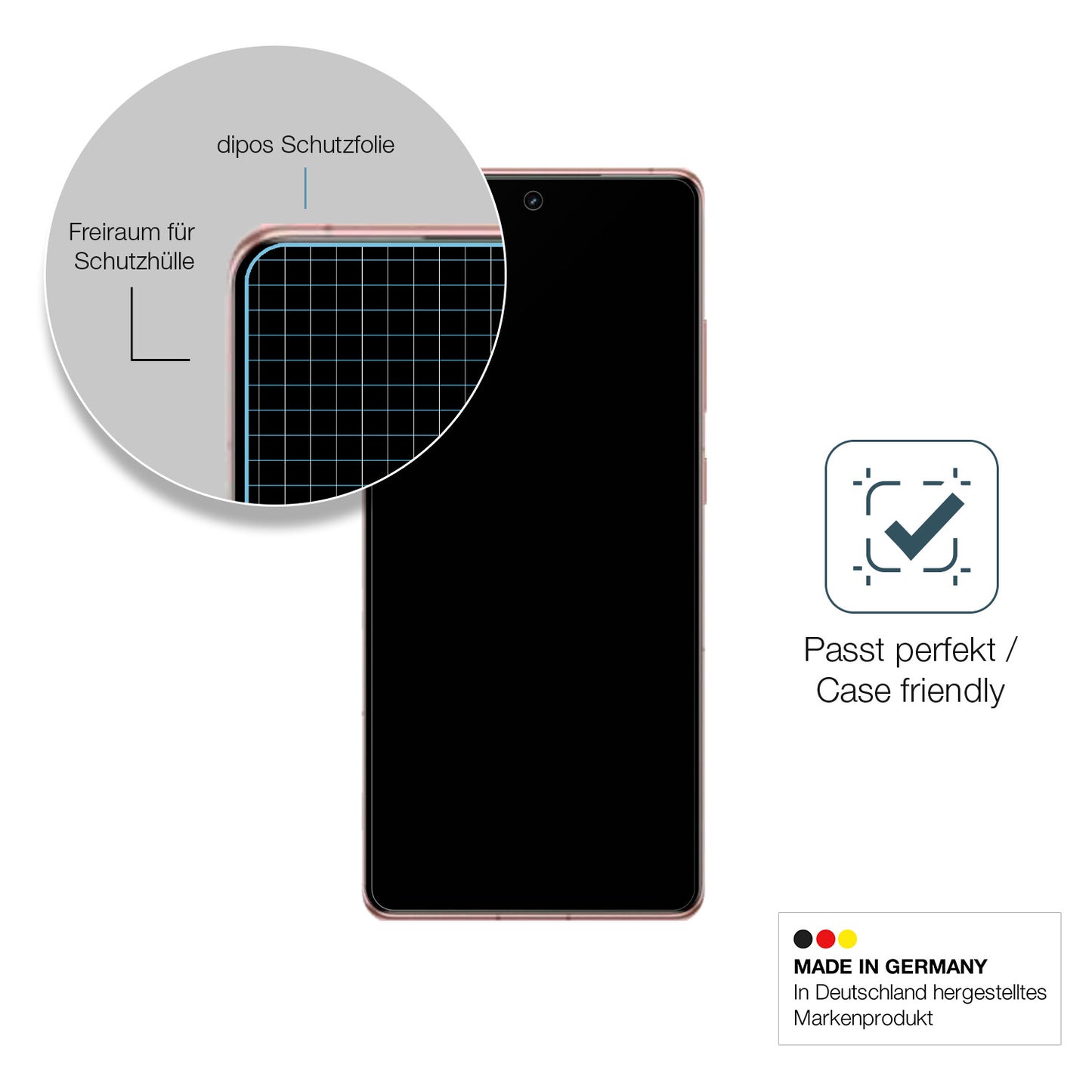 Schutzglasfolie mit optimaler Passform, zur Verwendung mit Hüllen geeignet