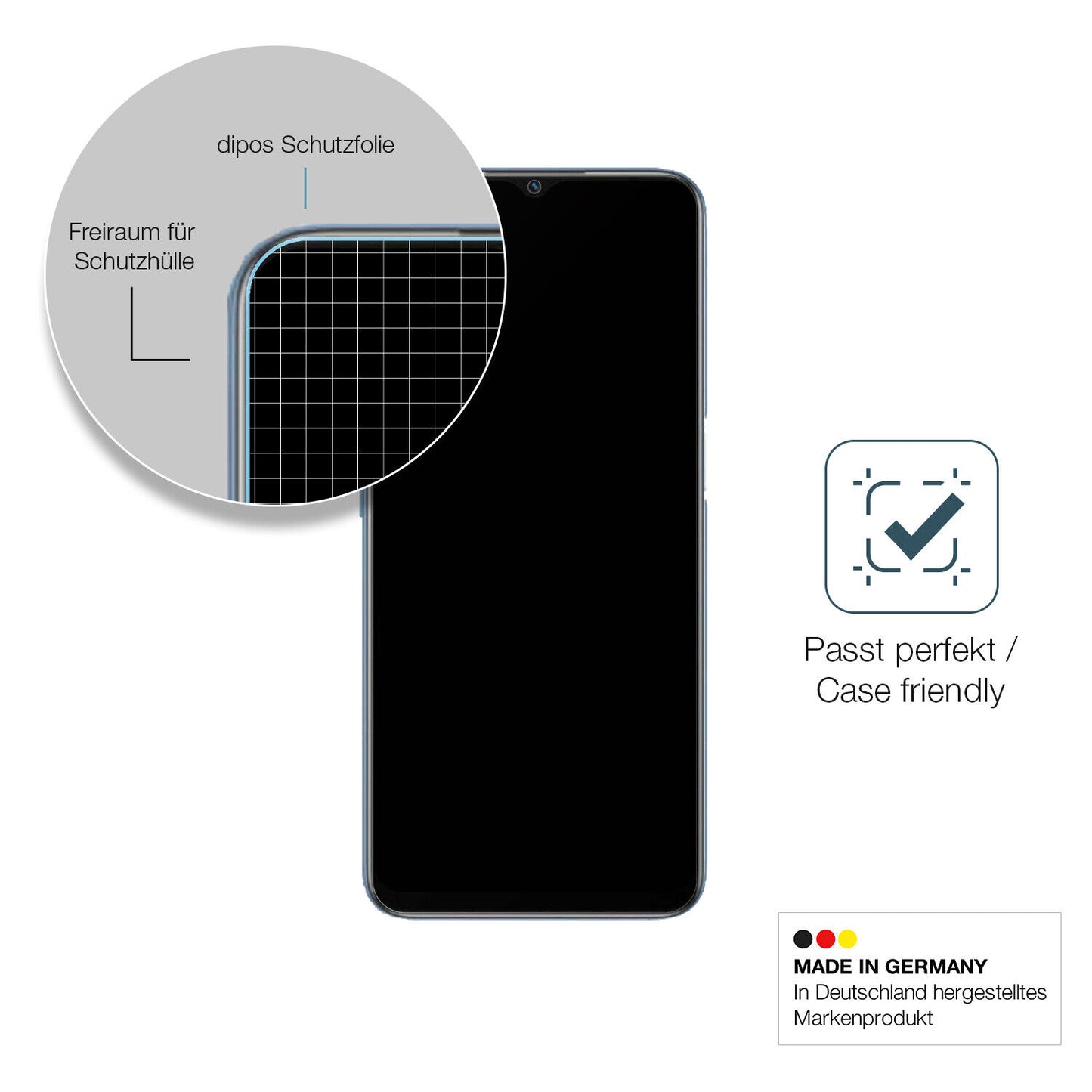 Schutzglasfolie mit optimaler Passform, zur Verwendung mit Hüllen geeignet