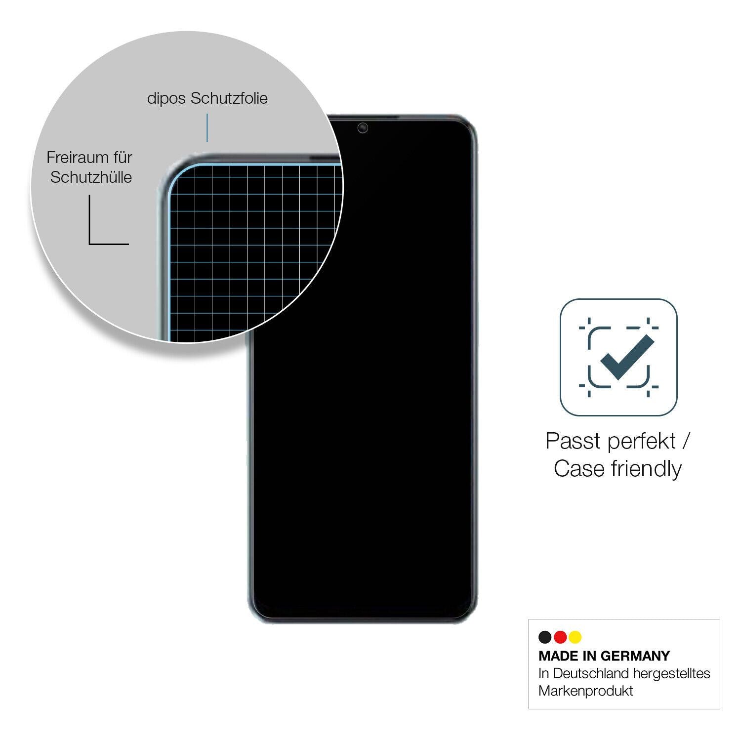 Schutzglasfolie mit optimaler Passform, zur Verwendung mit Hüllen geeignet