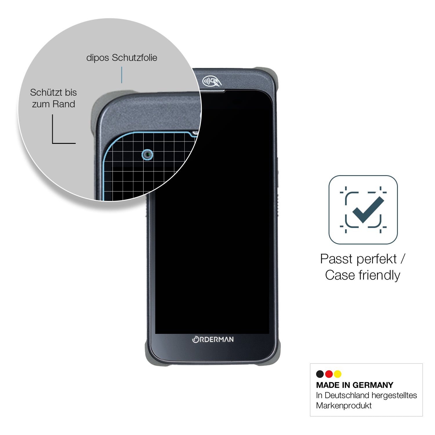 Schutzglasfolie mit optimaler Passform, zur Verwendung mit Hüllen geeignet