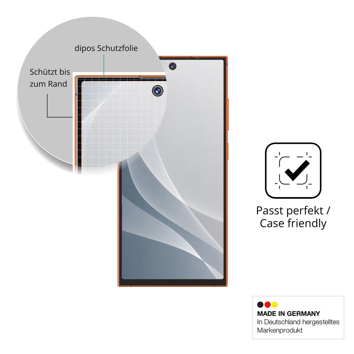 Schutzglasfolie mit optimaler Passform, zur Verwendung mit Hüllen geeignet