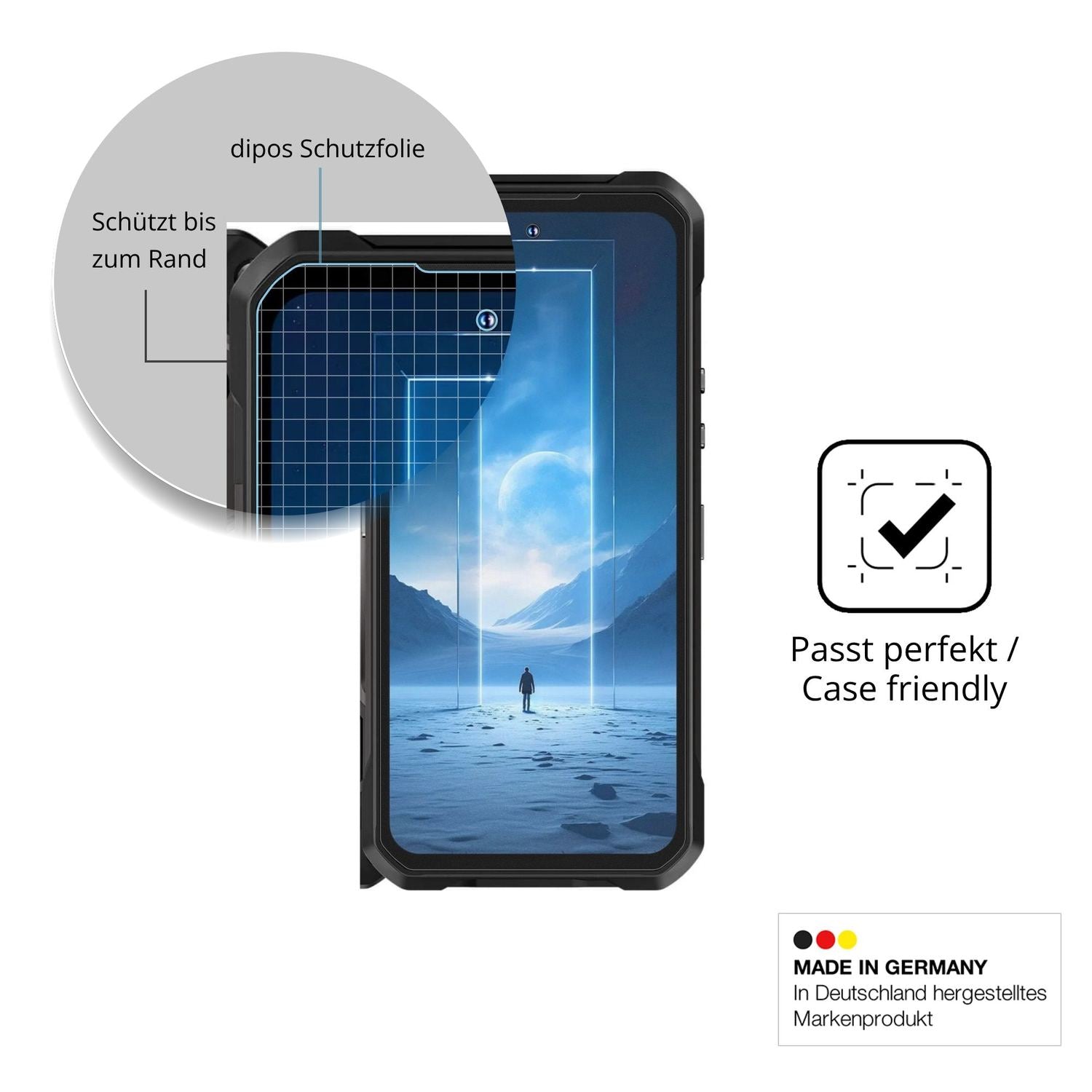 Schutzglasfolie mit optimaler Passform, zur Verwendung mit Hüllen geeignet