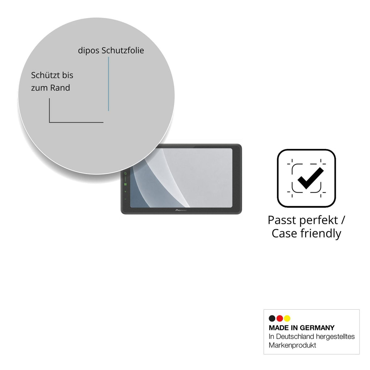 Schutzglasfolie mit optimaler Passform, zur Verwendung mit Hüllen geeignet