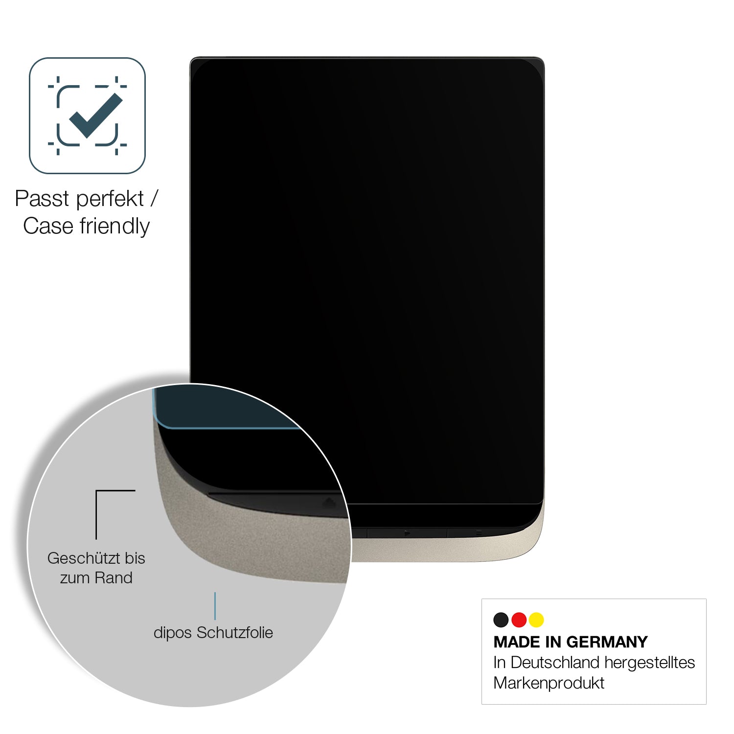 Schutzglasfolie mit optimaler Passform, zur Verwendung mit Hüllen geeignet